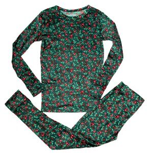 Cat & Jack Velour Pajama PJ Set Girl 14 XL Long John Floral Print Sleep Top Pant